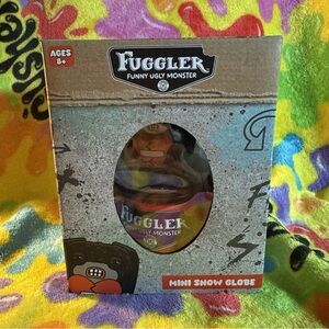 Fuggler Mini Snow Globe - Lord Long Ears - Black Rabbit Holding Red Heart NIB